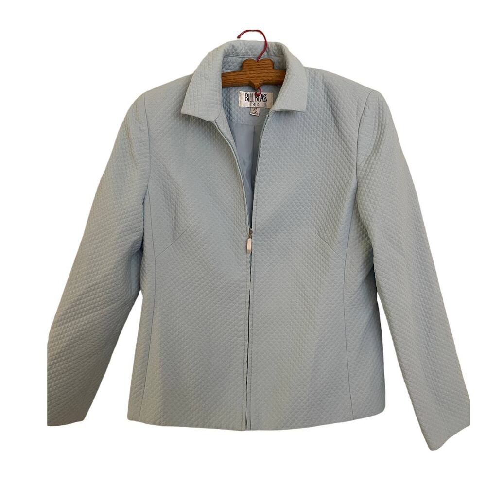 Vintage Boll Blass Baby Blue Quilted Front Zip BLAZER Jacket SIZE 12